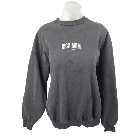 Rich Mom Women's Black Embroidered Logo Long Sleeve Sweatshirt Sweater Top Sz L - Picture 1 of 4